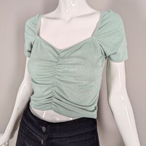 Pull & Bear Mint Green Ruched Crop Top Size Medium Stretchy Y2K Style